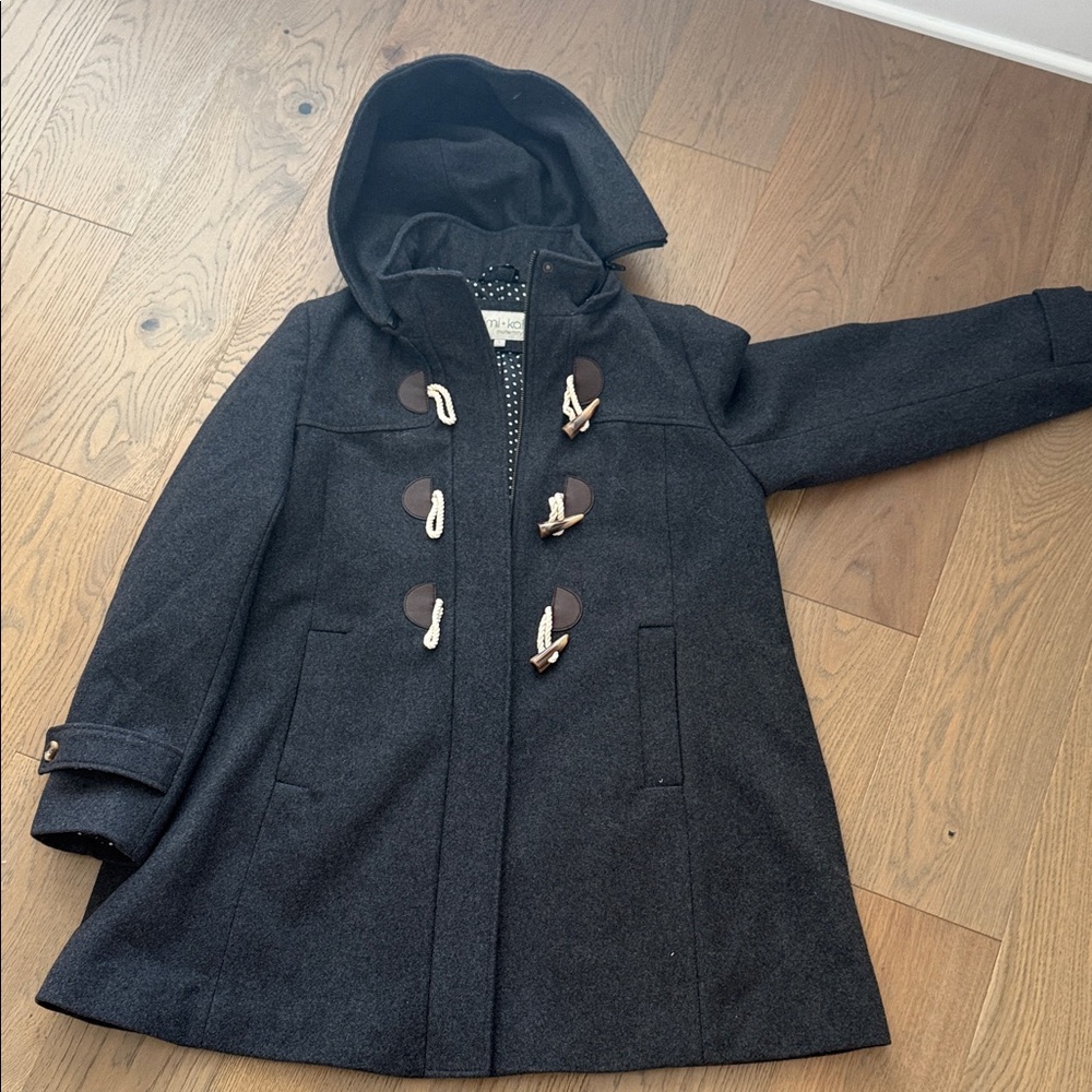 Kimi and Kai Black Pea Coat with Brown Accents